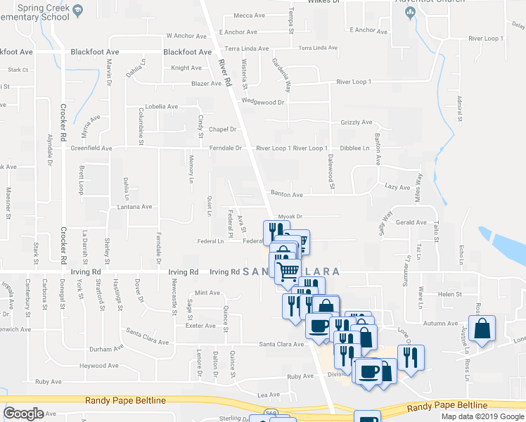 map of restaurants, bars, coffee shops, grocery stores, and more near 2940 River Road in Eugene