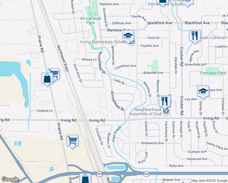 map of restaurants, bars, coffee shops, grocery stores, and more near 2987 Dry Creek Road in Eugene