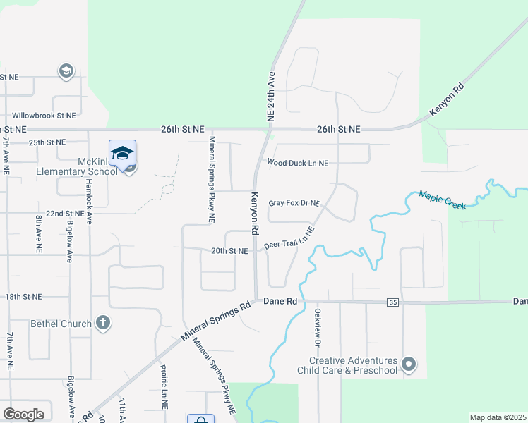 map of restaurants, bars, coffee shops, grocery stores, and more near 2200 Kenyon Road in Owatonna