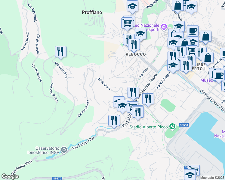 map of restaurants, bars, coffee shops, grocery stores, and more near 35 Via di Murlo in La Spezia