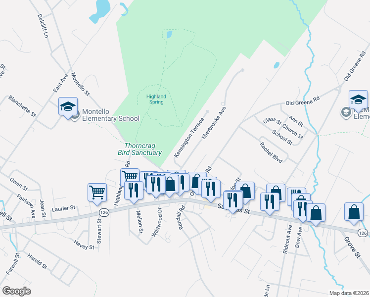 map of restaurants, bars, coffee shops, grocery stores, and more near 7 Kensington Terrace in Lewiston