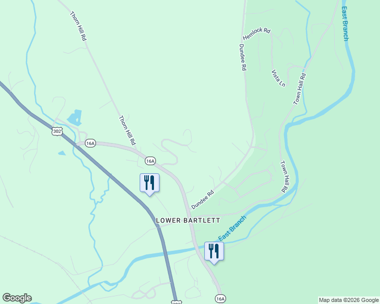 map of restaurants, bars, coffee shops, grocery stores, and more near 59 Dundee Road in Intervale
