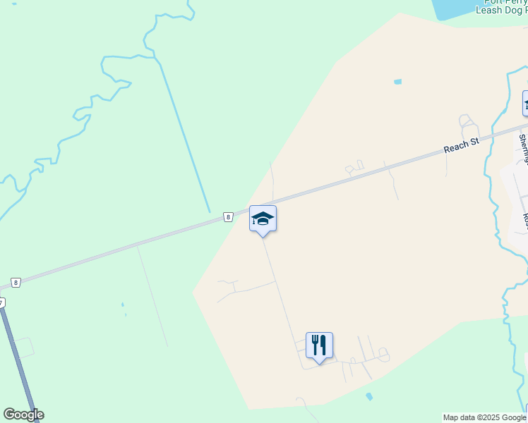 map of restaurants, bars, coffee shops, grocery stores, and more near 131 North Port Road in Port Perry
