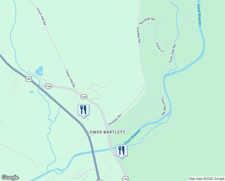 map of restaurants, bars, coffee shops, grocery stores, and more near 59 Dundee Road in Intervale