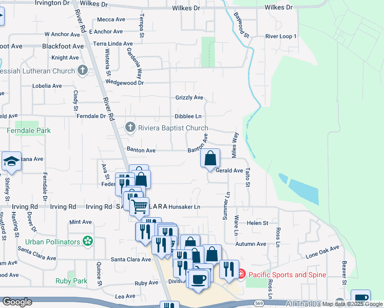 map of restaurants, bars, coffee shops, grocery stores, and more near 300 Myoak Drive in Eugene