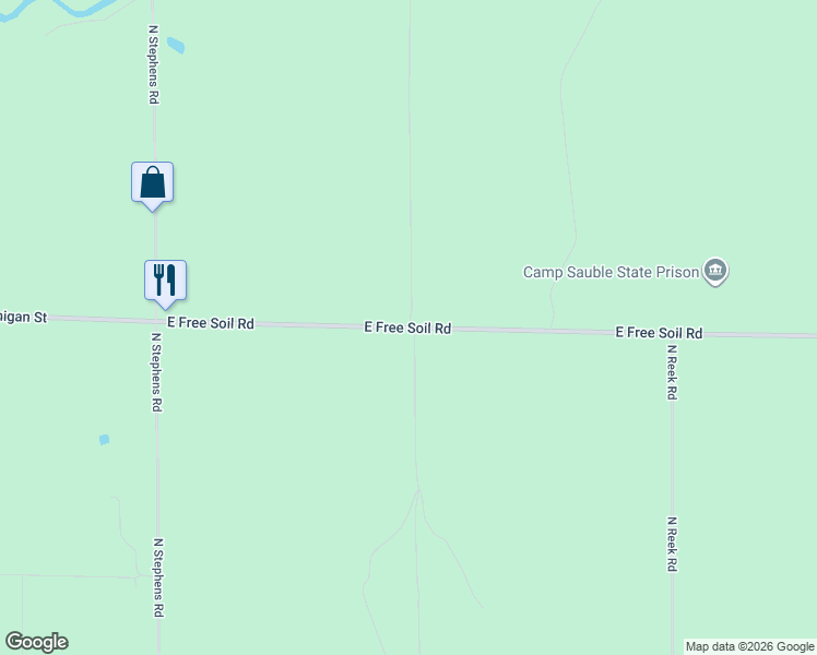 map of restaurants, bars, coffee shops, grocery stores, and more near 3625 East Free Soil Road in Free Soil