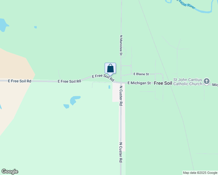 map of restaurants, bars, coffee shops, grocery stores, and more near 8351-8399 North Custer Road in Free Soil