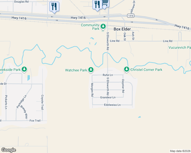 map of restaurants, bars, coffee shops, grocery stores, and more near 235 Ruhe Lane in Box Elder
