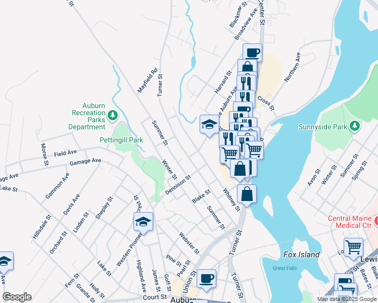 map of restaurants, bars, coffee shops, grocery stores, and more near 149 Whitney Street in Auburn