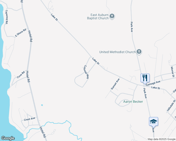 map of restaurants, bars, coffee shops, grocery stores, and more near 18 Colonial Way in Auburn