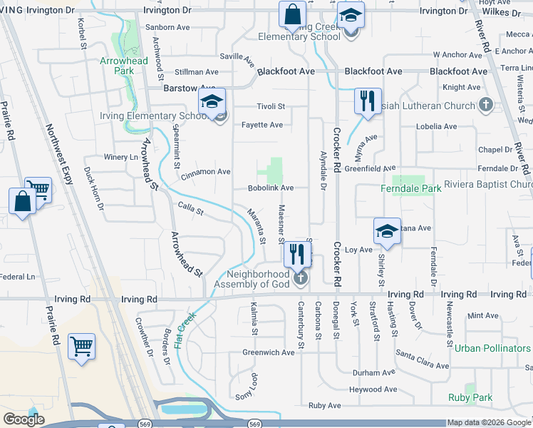 map of restaurants, bars, coffee shops, grocery stores, and more near 2923 Maranta Street in Eugene