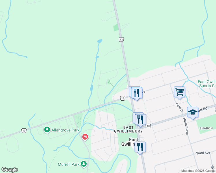 map of restaurants, bars, coffee shops, grocery stores, and more near 21 Ladder Crescent in East Gwillimbury