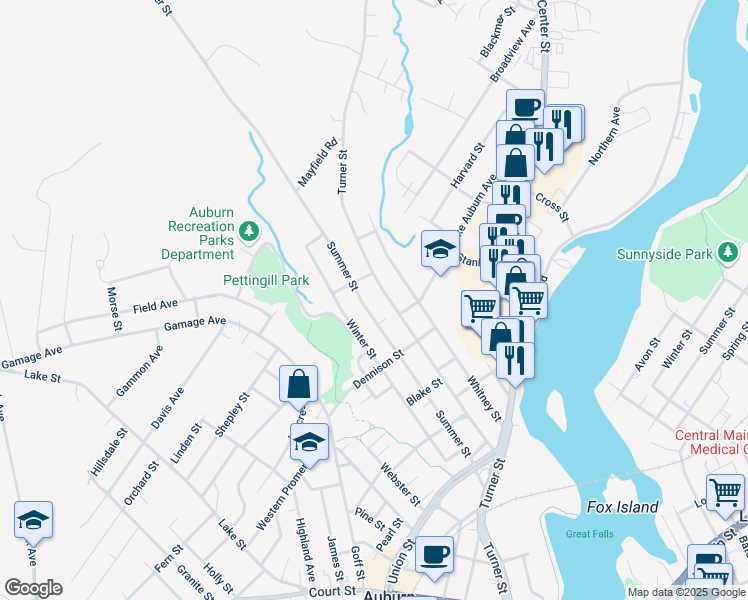 map of restaurants, bars, coffee shops, grocery stores, and more near 393 Turner Street in Auburn