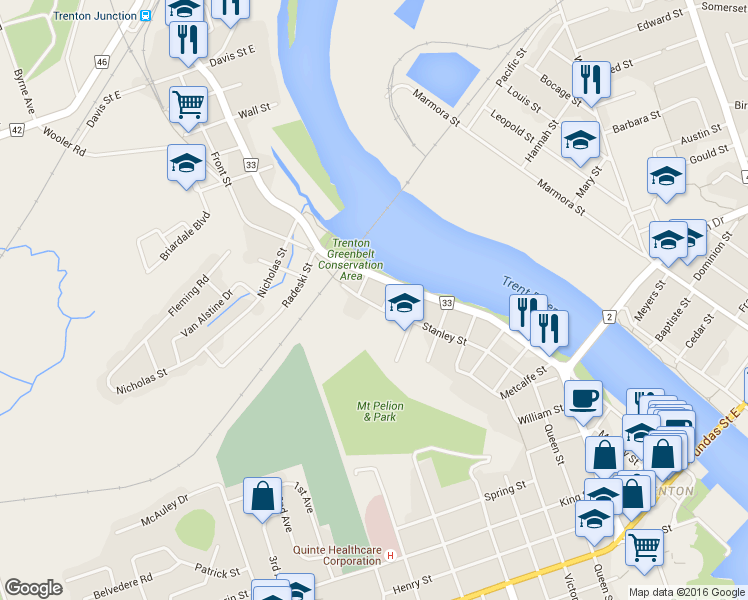 map of restaurants, bars, coffee shops, grocery stores, and more near in Quinte West