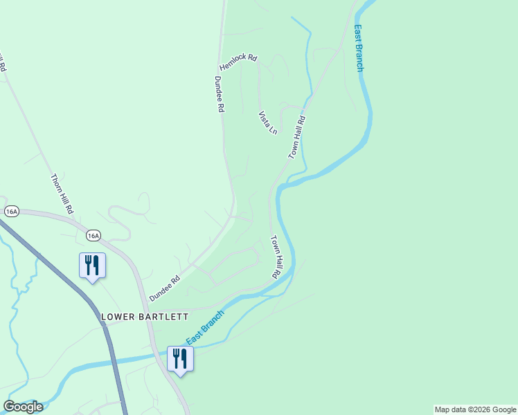 map of restaurants, bars, coffee shops, grocery stores, and more near 102 Dundee Road in Intervale
