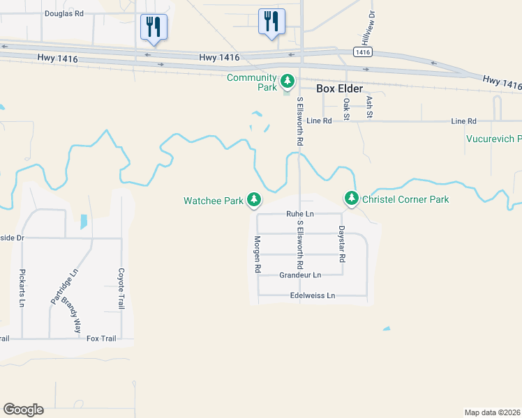 map of restaurants, bars, coffee shops, grocery stores, and more near 236 Ruhe Lane in Box Elder