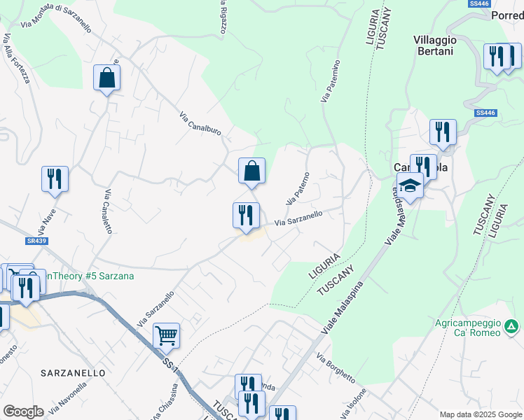 map of restaurants, bars, coffee shops, grocery stores, and more near 2 Via Canalburo in Sarzana