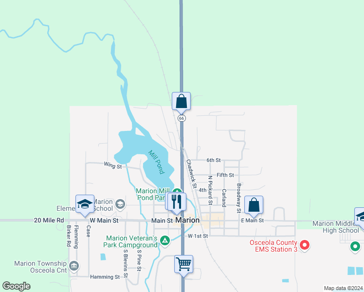 map of restaurants, bars, coffee shops, grocery stores, and more near 606 Mill in Marion