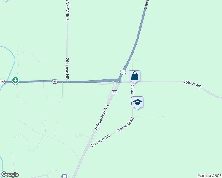 map of restaurants, bars, coffee shops, grocery stores, and more near 7405 North Broadway in Rochester