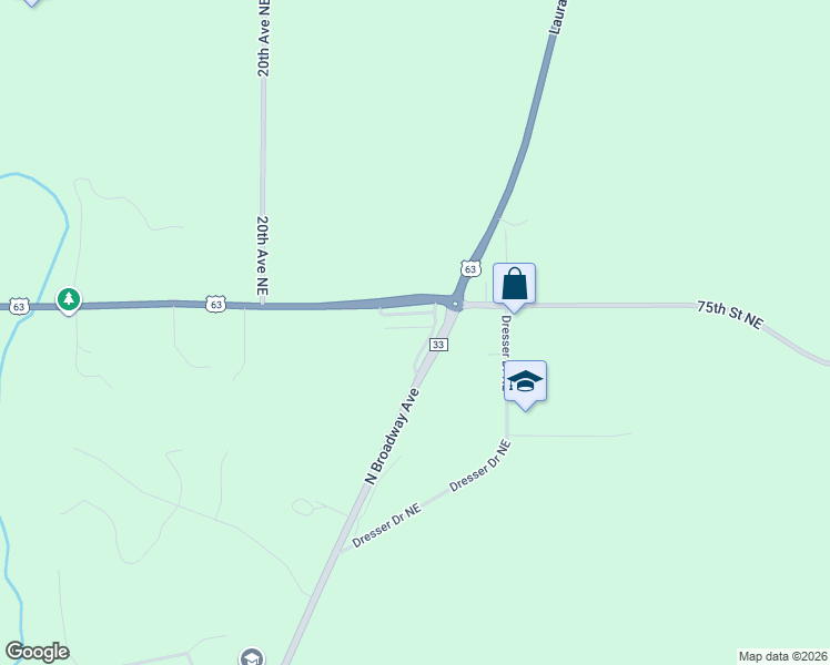 map of restaurants, bars, coffee shops, grocery stores, and more near 7405 North Broadway Avenue in Rochester