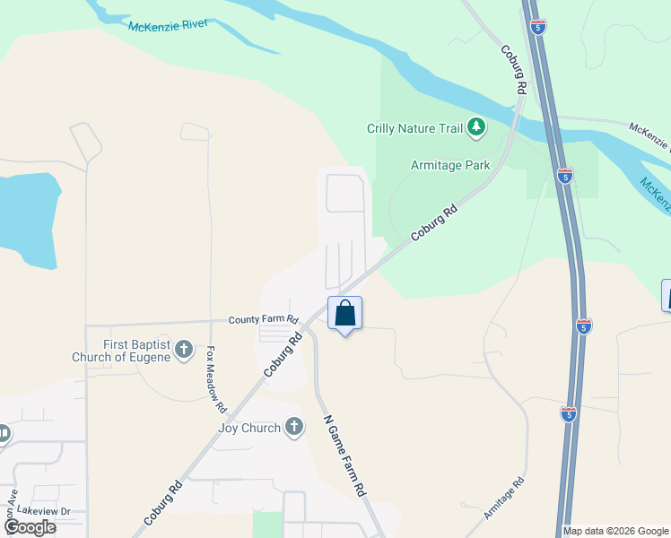 map of restaurants, bars, coffee shops, grocery stores, and more near 3900 Coburg Road in Eugene