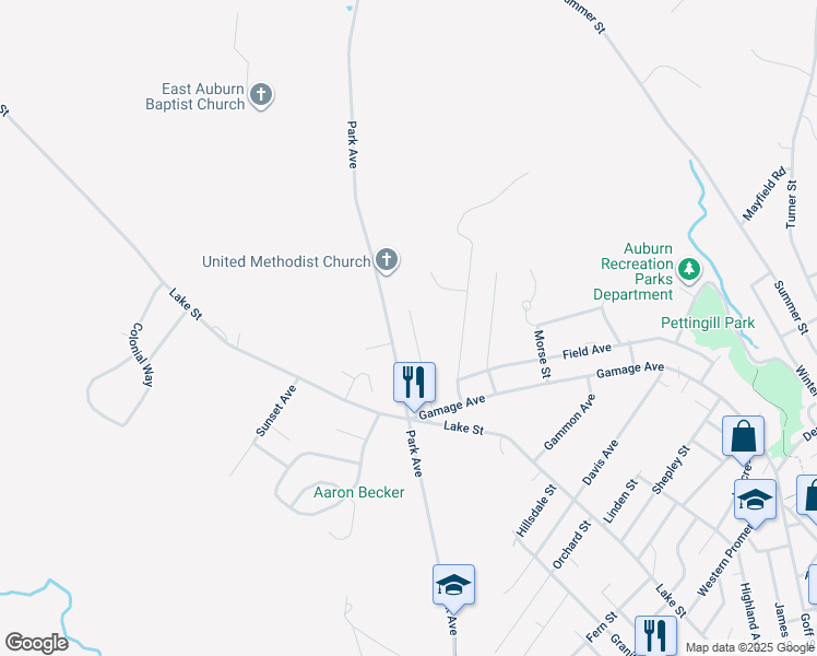 map of restaurants, bars, coffee shops, grocery stores, and more near 70 Gillander Avenue in Auburn