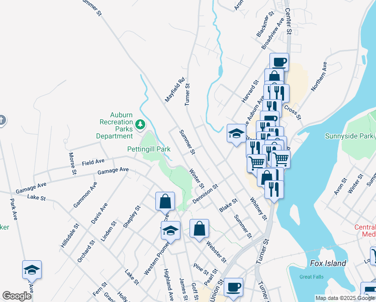 map of restaurants, bars, coffee shops, grocery stores, and more near 218 Summer Street in Auburn