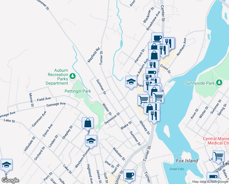 map of restaurants, bars, coffee shops, grocery stores, and more near 393 Turner Street in Auburn