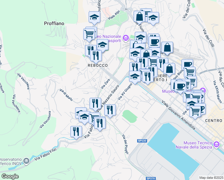 map of restaurants, bars, coffee shops, grocery stores, and more near 10 Viale Nazario Sauro in La Spezia
