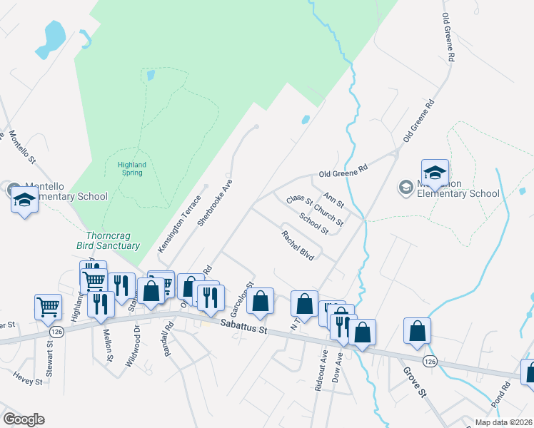 map of restaurants, bars, coffee shops, grocery stores, and more near 10 Rachel Boulevard in Lewiston