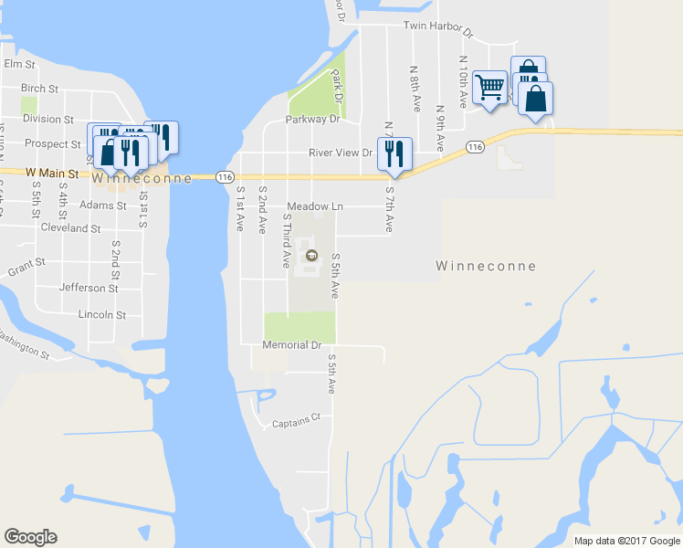 map of restaurants, bars, coffee shops, grocery stores, and more near 317 South 5th Avenue in Winneconne