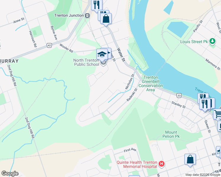 map of restaurants, bars, coffee shops, grocery stores, and more near 18 Van Alstine Drive in Quinte West