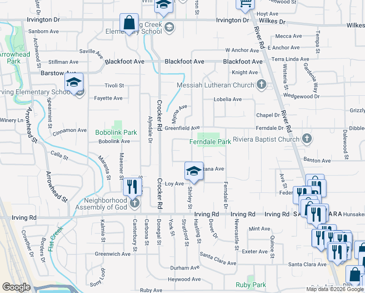 map of restaurants, bars, coffee shops, grocery stores, and more near 3010 Shirley Street in Eugene