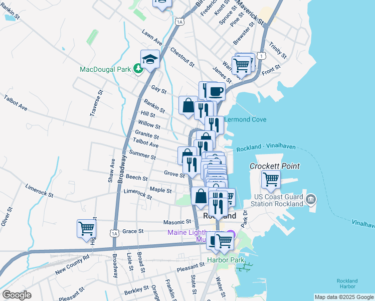 map of restaurants, bars, coffee shops, grocery stores, and more near 17 Talbot Avenue in Rockland