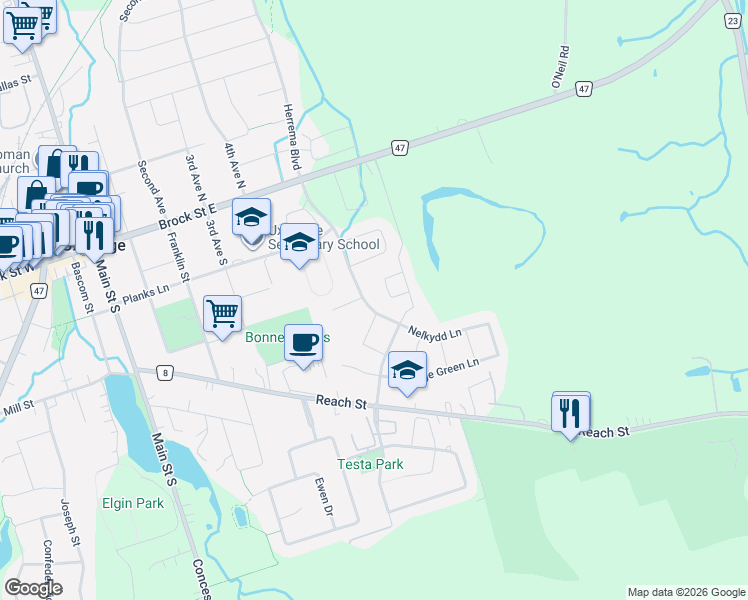 map of restaurants, bars, coffee shops, grocery stores, and more near 35 Nelkydd Lane in Uxbridge