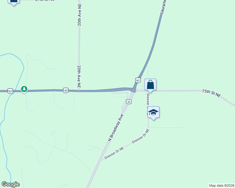 map of restaurants, bars, coffee shops, grocery stores, and more near 7405 North Broadway in Rochester