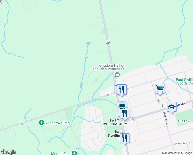 map of restaurants, bars, coffee shops, grocery stores, and more near 8 Ladder Crescent in East Gwillimbury