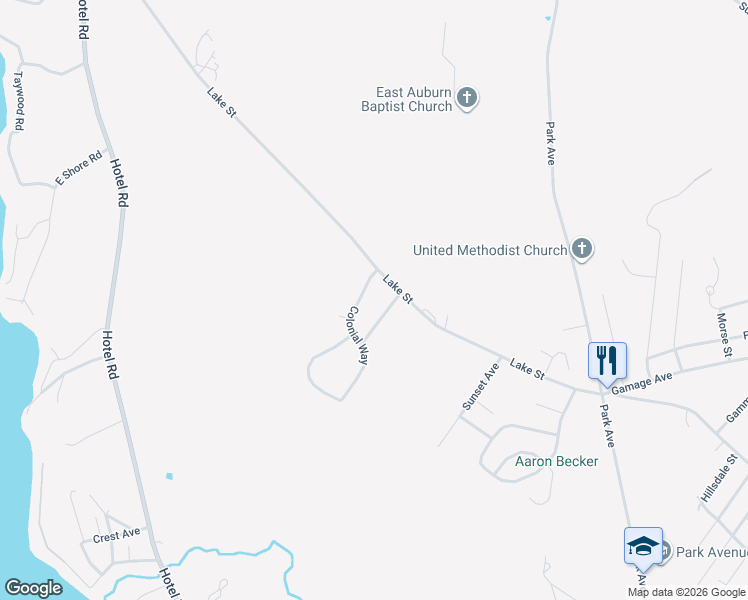 map of restaurants, bars, coffee shops, grocery stores, and more near 8 Colonial Way in Auburn