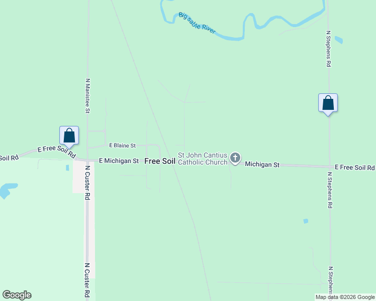 map of restaurants, bars, coffee shops, grocery stores, and more near 8446 North Democrat Street in Free Soil