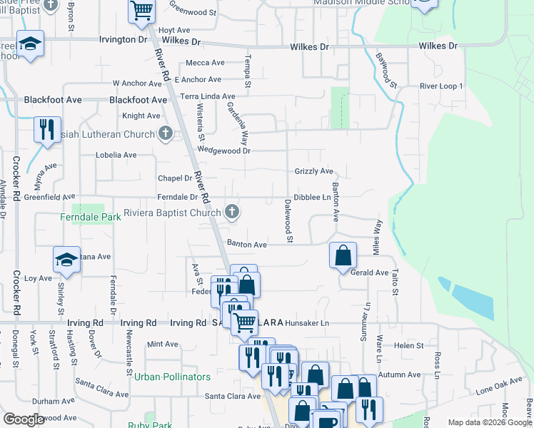 map of restaurants, bars, coffee shops, grocery stores, and more near 193 Natchez Court in Eugene