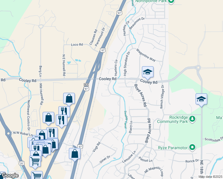 map of restaurants, bars, coffee shops, grocery stores, and more near 63553 Hunters Circle in Bend
