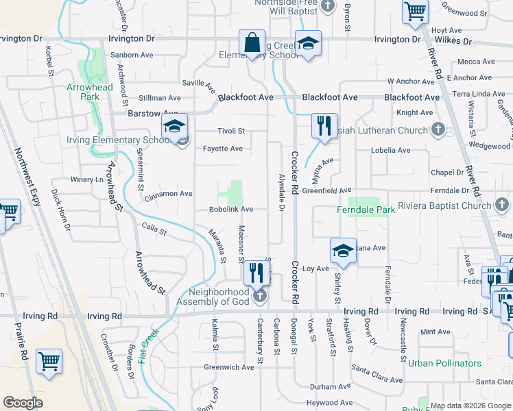 map of restaurants, bars, coffee shops, grocery stores, and more near 835 Bobolink Avenue in Eugene