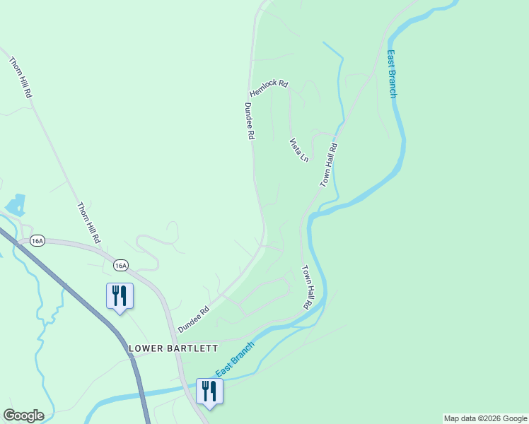 map of restaurants, bars, coffee shops, grocery stores, and more near 102 Dundee Road in Intervale
