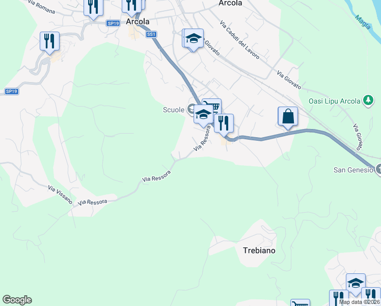 map of restaurants, bars, coffee shops, grocery stores, and more near 72 Via Ressora in Arcola