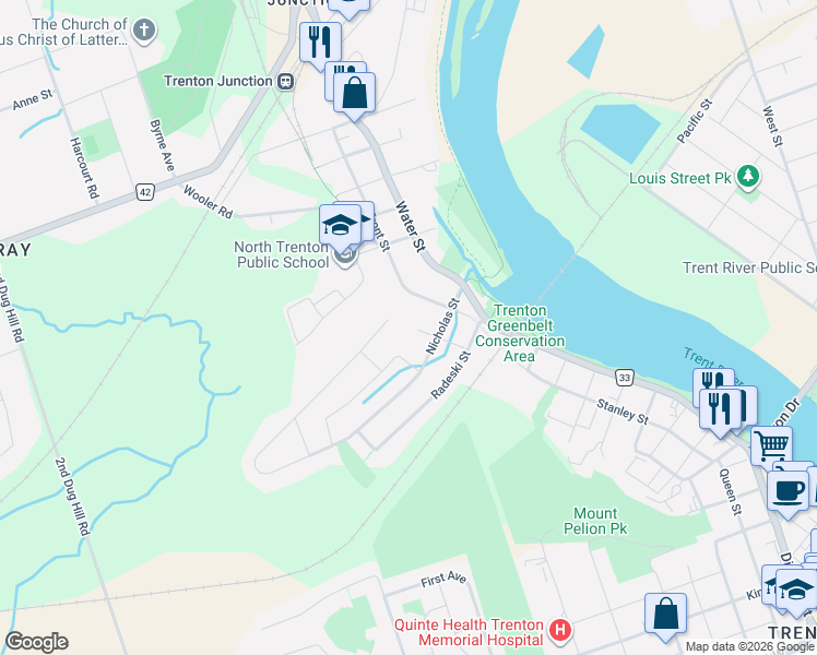 map of restaurants, bars, coffee shops, grocery stores, and more near 19 Allore Avenue in Quinte West