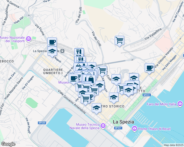 map of restaurants, bars, coffee shops, grocery stores, and more near 2 Via Tito Speri in La Spezia