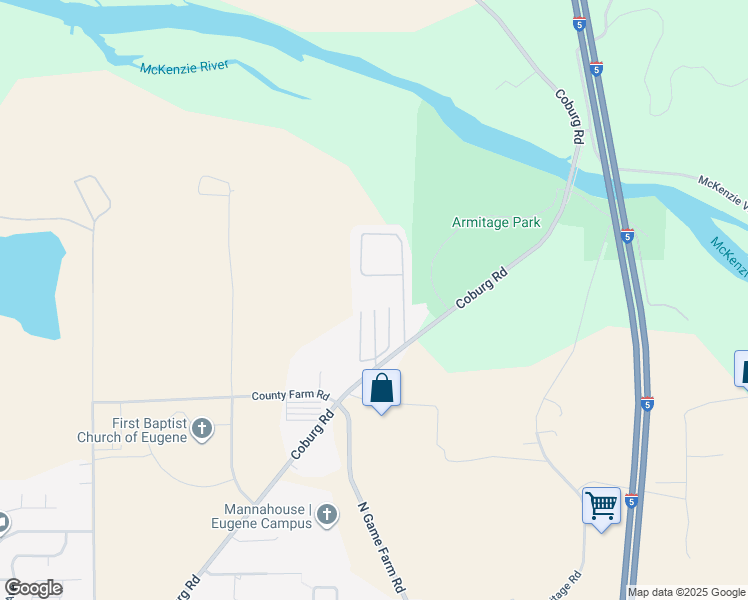map of restaurants, bars, coffee shops, grocery stores, and more near 3950 Coburg Road in Eugene