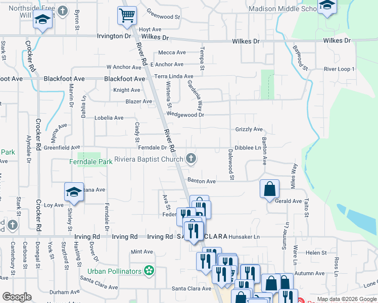 map of restaurants, bars, coffee shops, grocery stores, and more near 60 River Loop 1 in Eugene