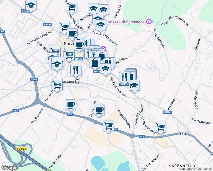map of restaurants, bars, coffee shops, grocery stores, and more near 15 Via San Bartolomeo in Sarzana