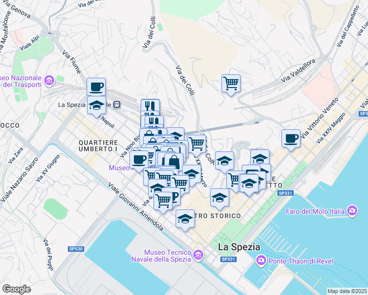 map of restaurants, bars, coffee shops, grocery stores, and more near 2 Via Tito Speri in La Spezia
